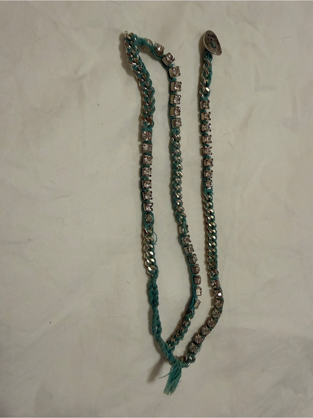 Chan Luu Crystal Silver Bracelet on a Turquoise cord